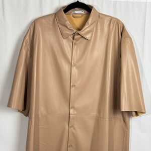 Zara Men's Tan Faux Leather Shirt